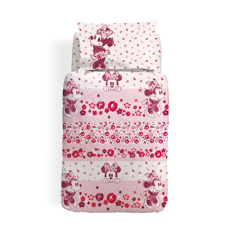 Completo Copripiumino in Cotone Minnie Folk Cartoons Ragazza