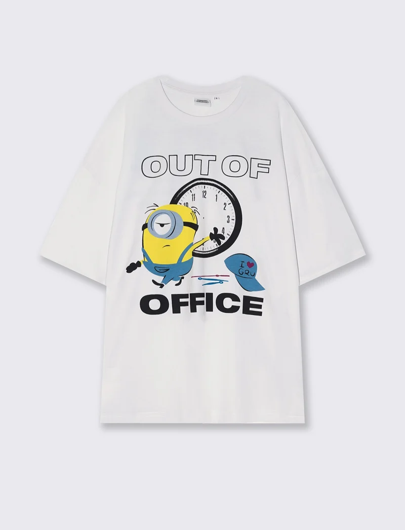 T-Shirt Minions Uomo Girocollo Boxy Fit - Bianco