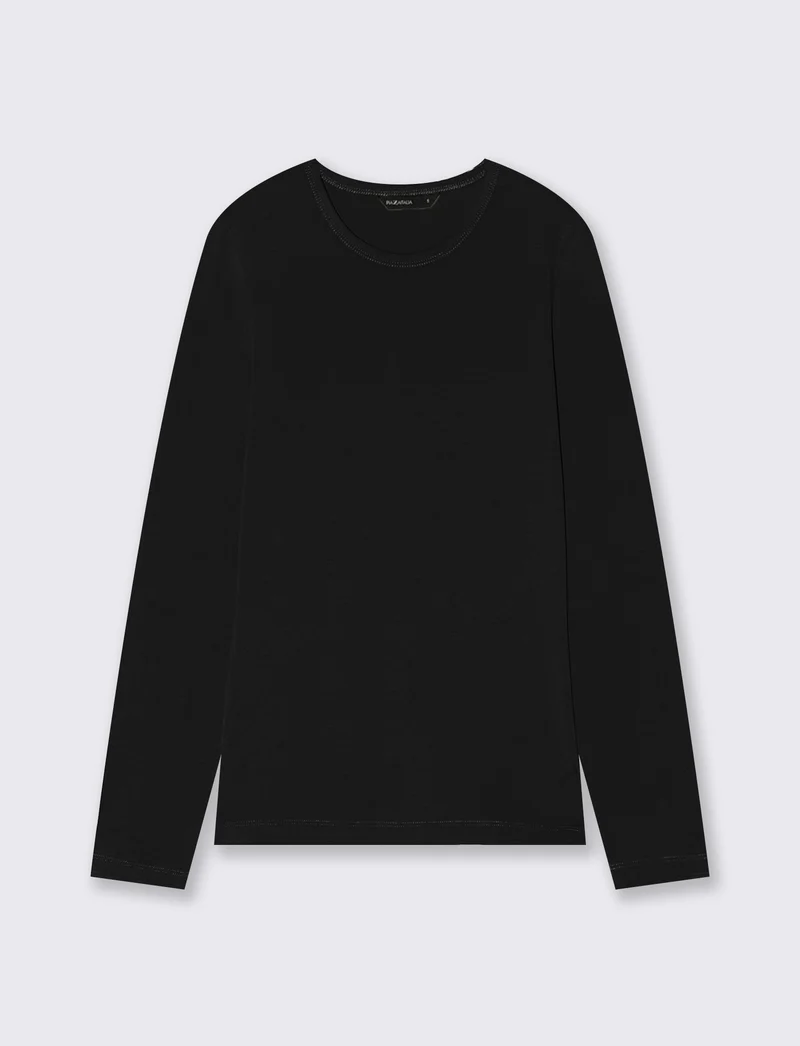 T-shirt basica manica lunga girocollo - Nero