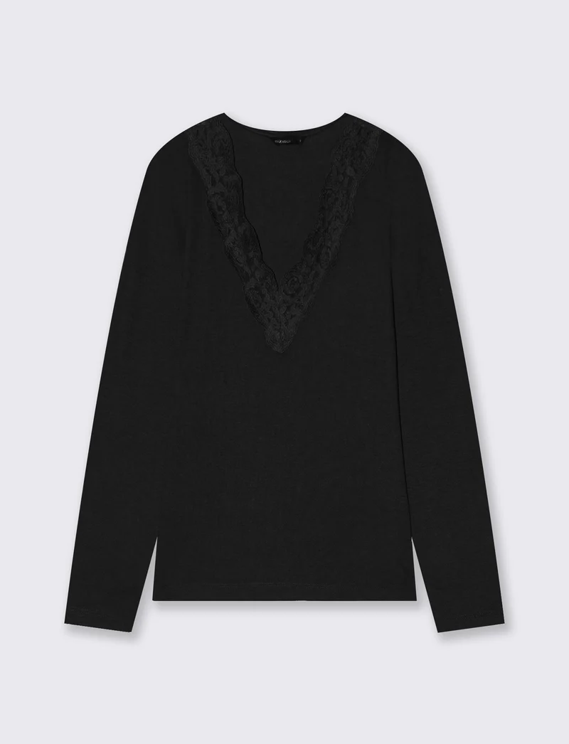 T-shirt manica lunga scollo madonna - Nero