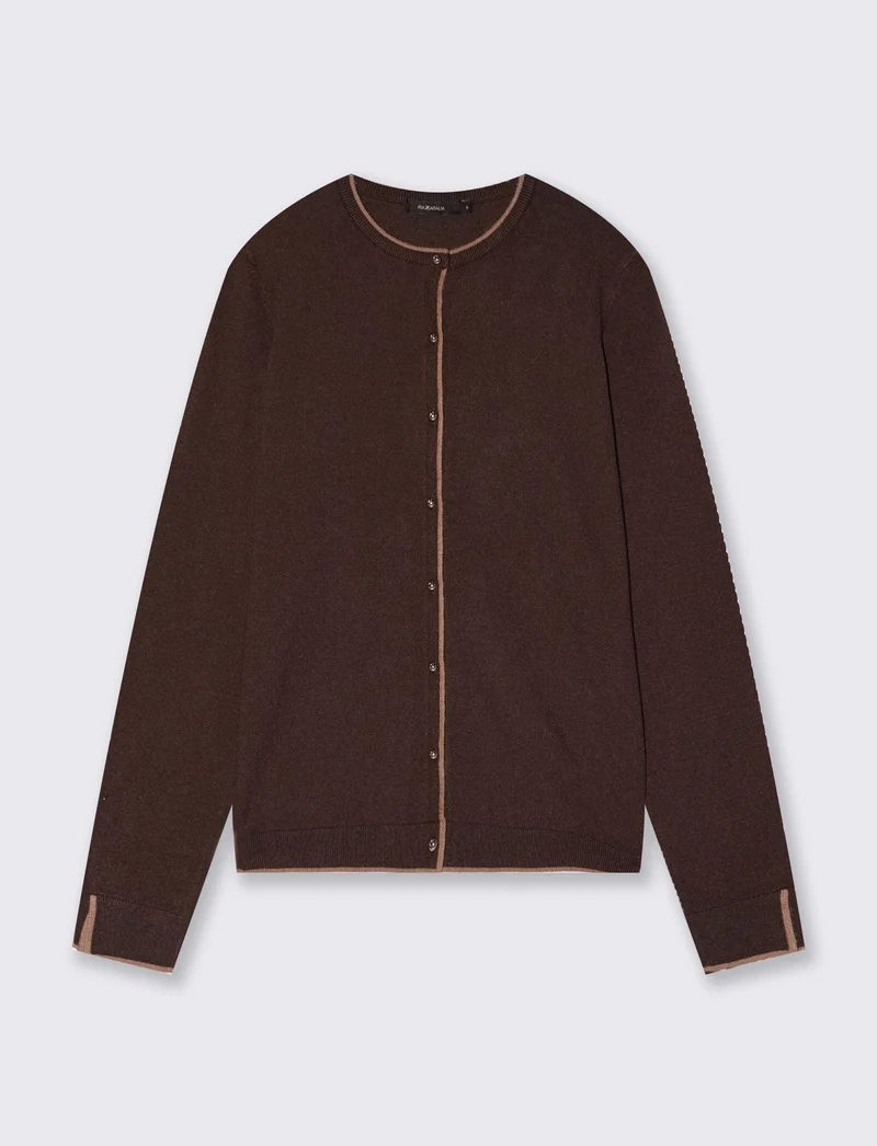 Cardigan girocollo con contrasto elegante - Moro
