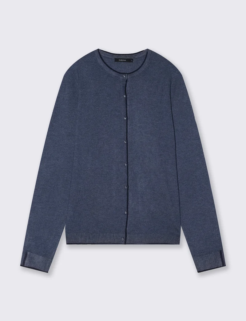 Cardigan girocollo con contrasto elegante - Denim
