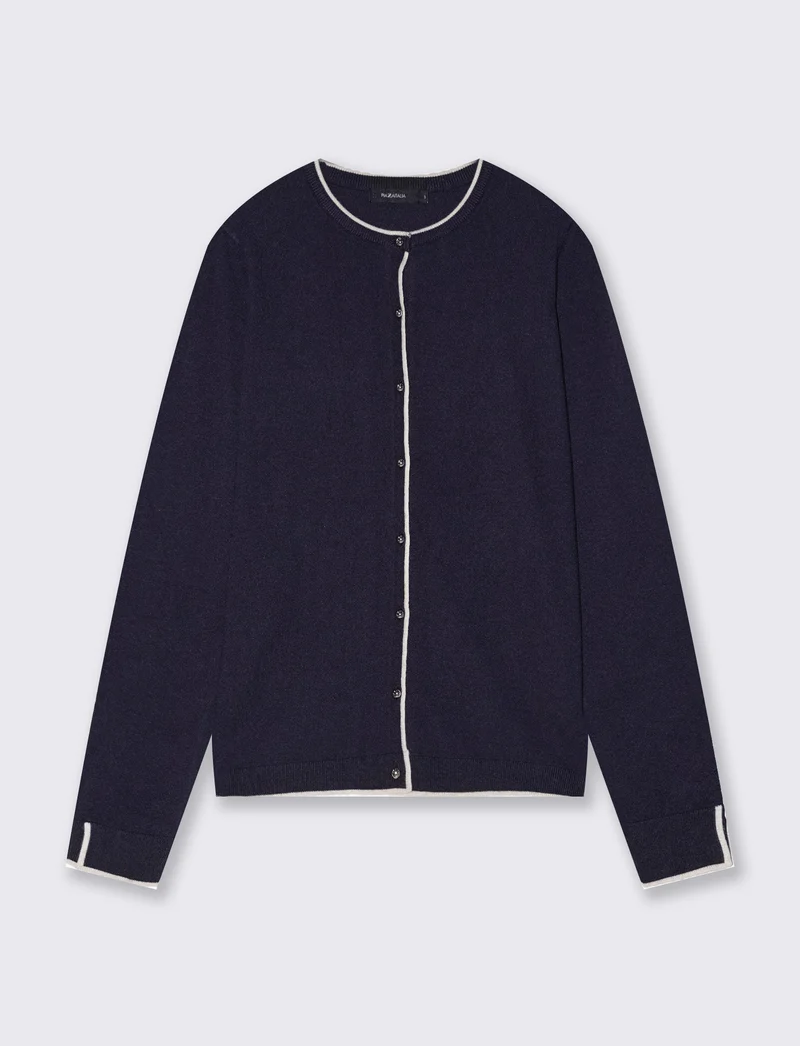 Cardigan girocollo con contrasto elegante - Blu