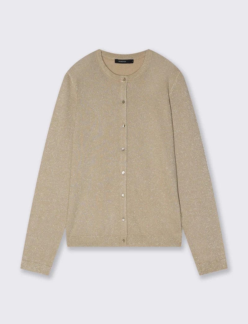 Cardigan in lurex con collo paricollo - Beige