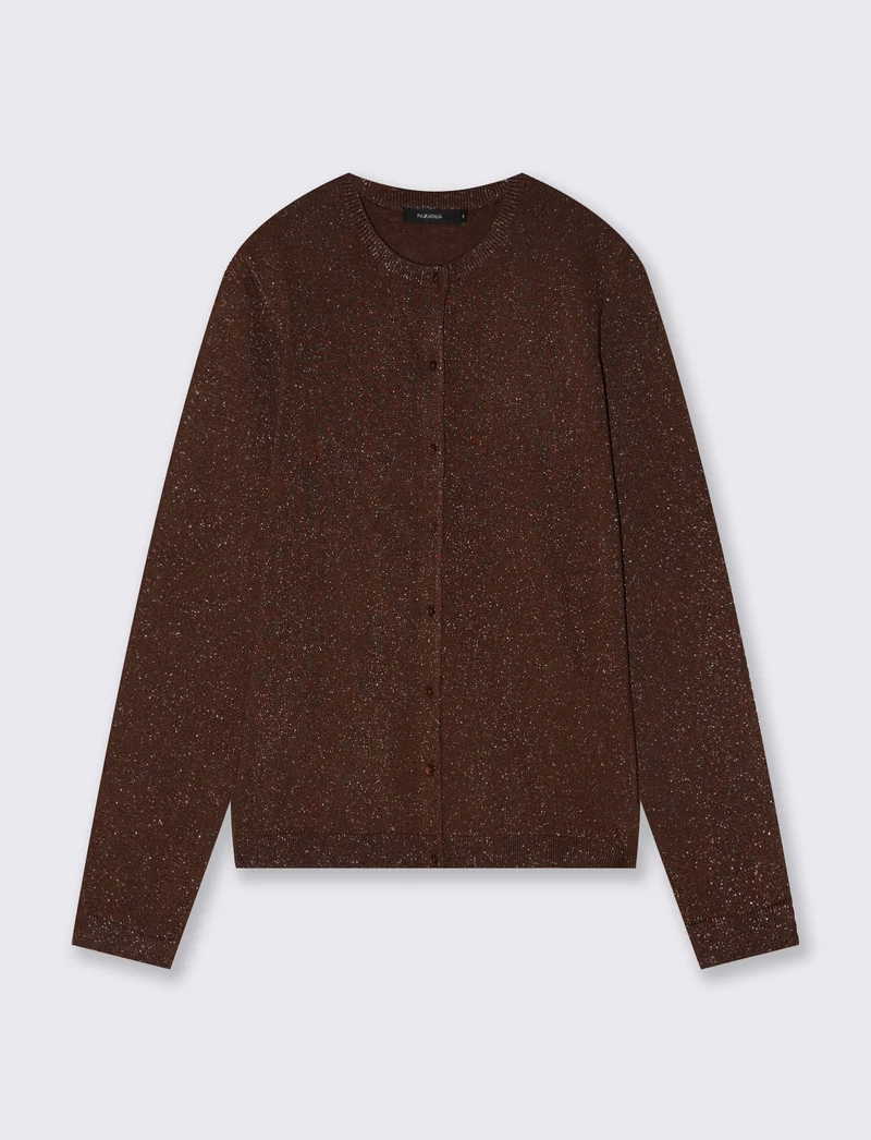 Cardigan in lurex con collo paricollo - Marrone cioccolato