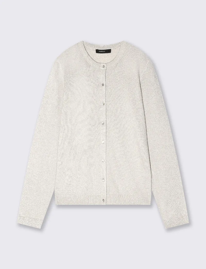 Cardigan in lurex con collo paricollo - Avorio