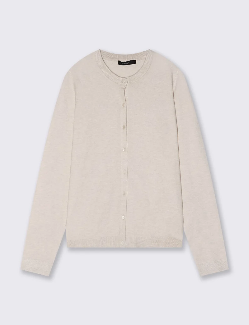Cardigan basico girocollo vestibilità regolare - Avorio