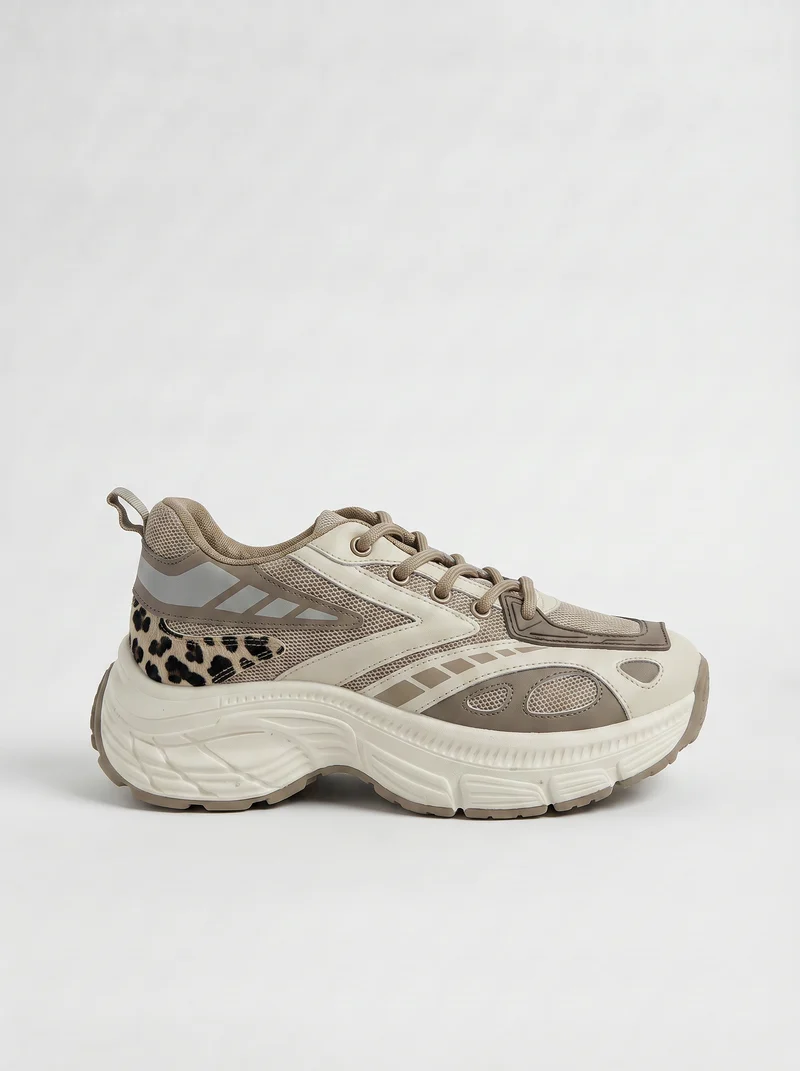 Sneakers beige effetto cavallino e leopardato - Beige