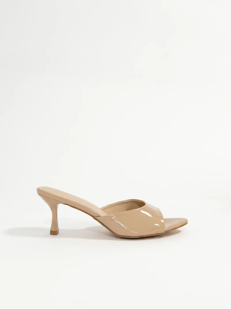 Mule nude effetto vernice con tacco 70 mm - Naturale