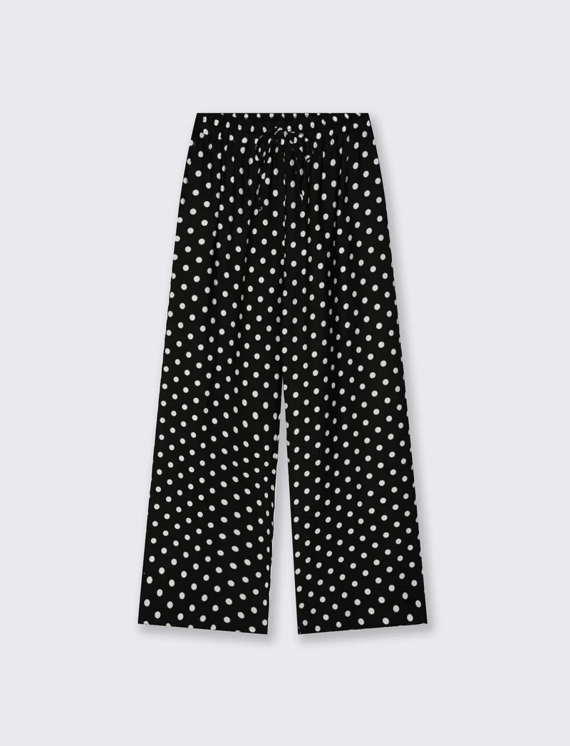 Pantaloni morbidi con coulisse per donna - Nero-bianco