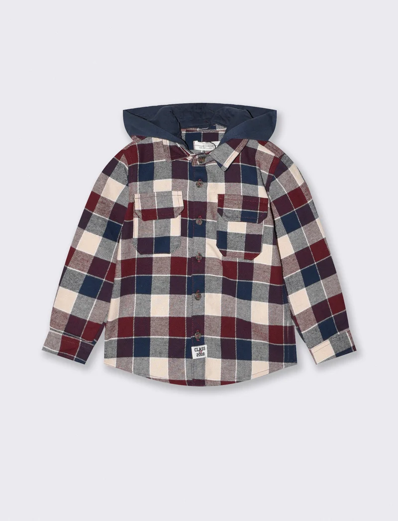 Camicia a quadri oversize con cappuccio - Blu