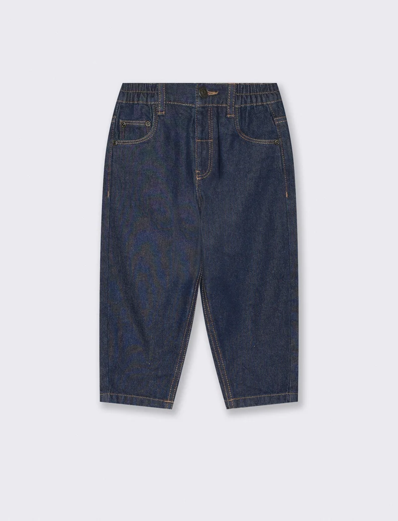 Pantaloni Denim Baggy con Cintura Elasticizzata - Denim