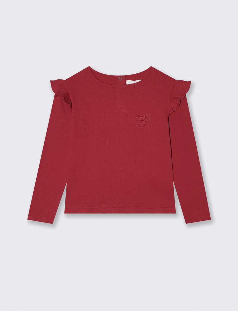 T-shirt in costina con ricamo elegante - Bordeaux