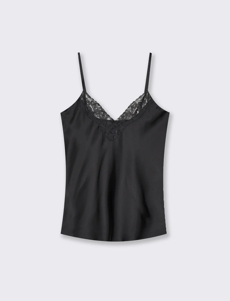 Top con bretelle regolabili e pizzo - Nero