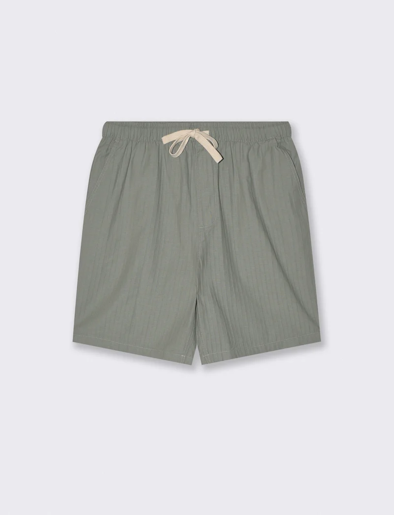Bermuda Jogger in Cotone Effetto Rigato - Verde salvia