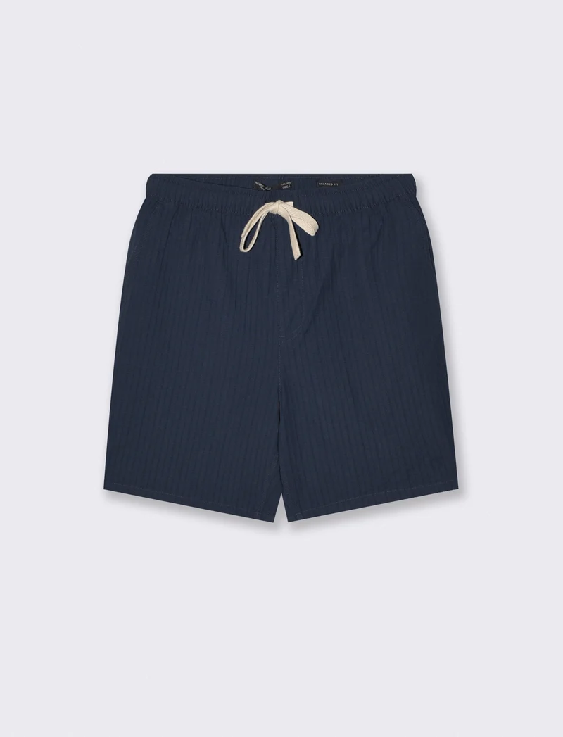 Bermuda Jogger in Cotone Effetto Rigato - Blu