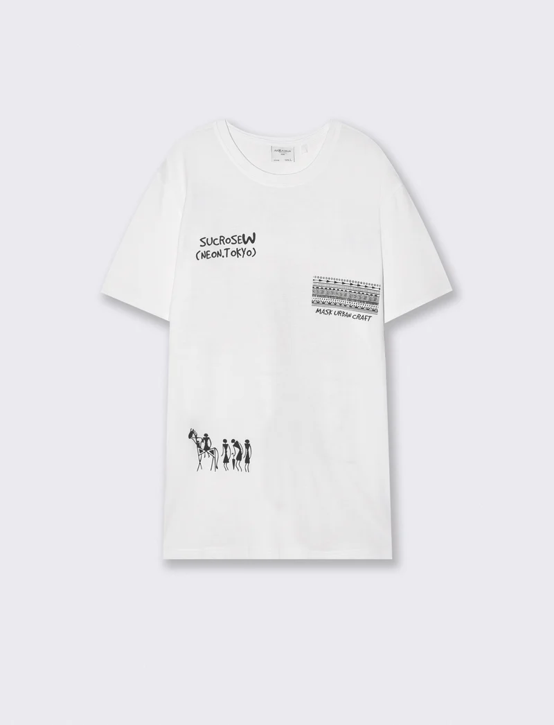 T-shirt girocollo regular fit con stampe - Bianco