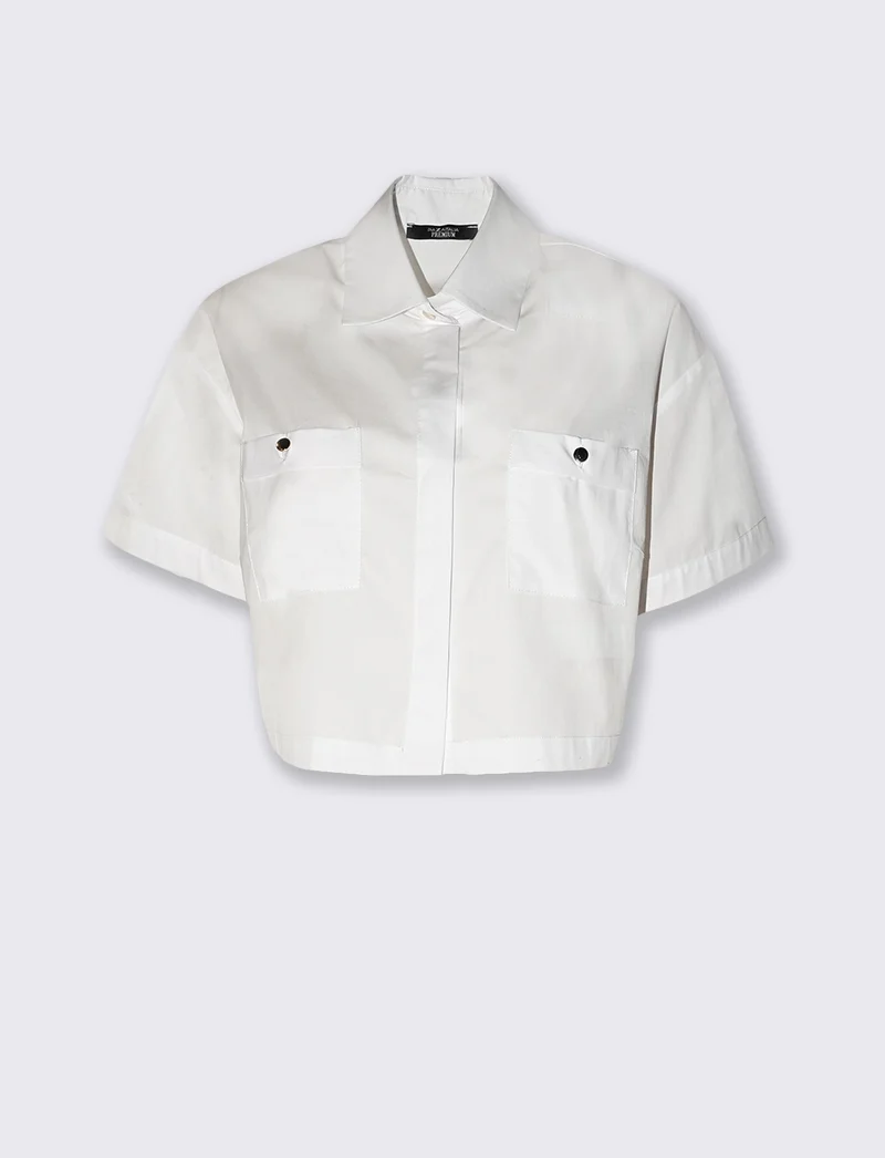 Camicia crop con tasche frontali - Bianco