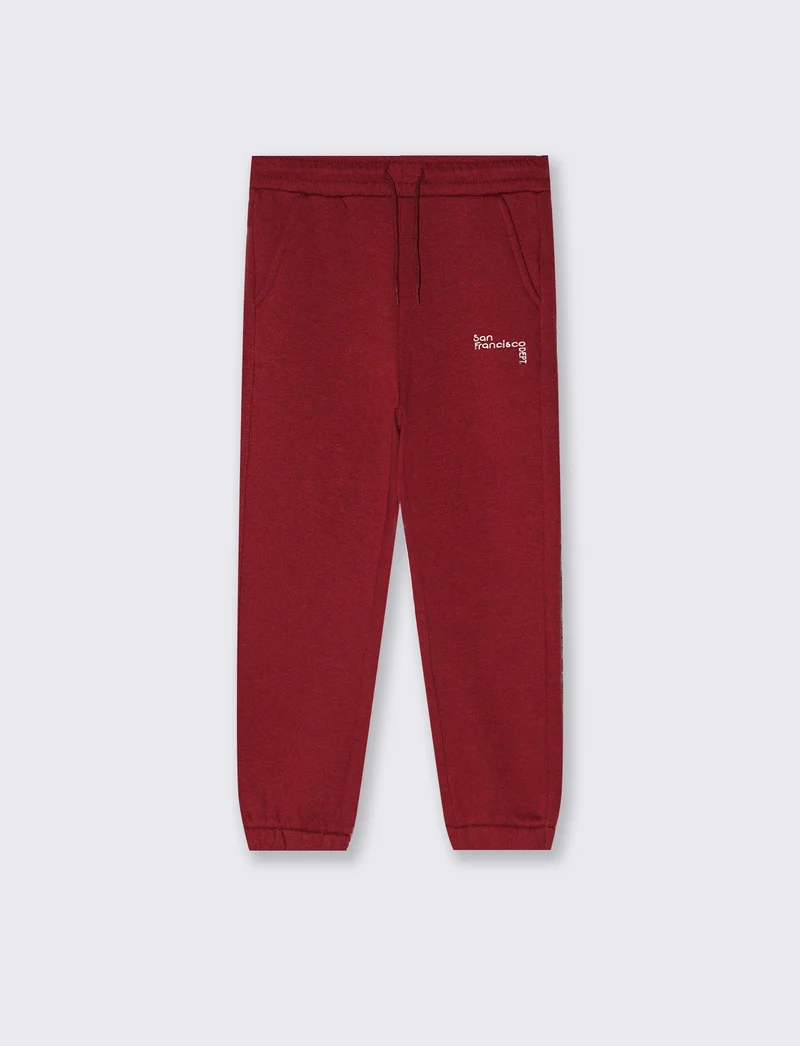 Jogger college con ricamo e tasche - Bordeaux