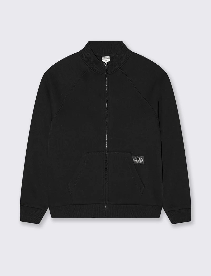 Felpa con zip e tascone frontale - Nero