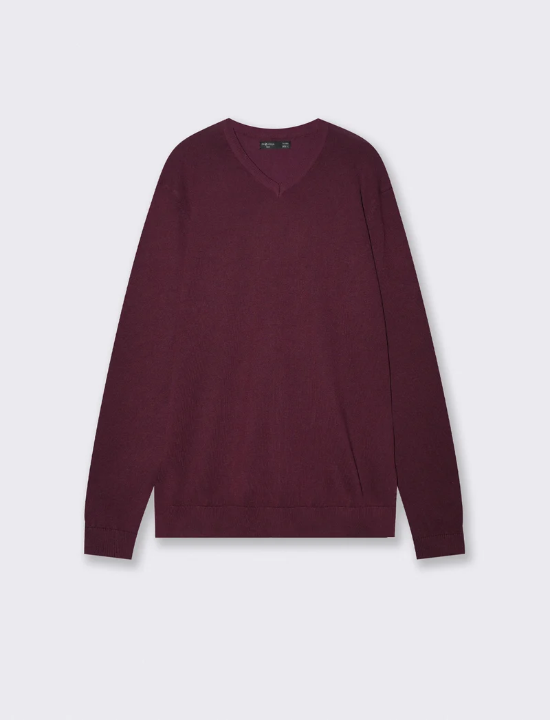 Maglia V Basic in Filato Comfort - Bordeaux