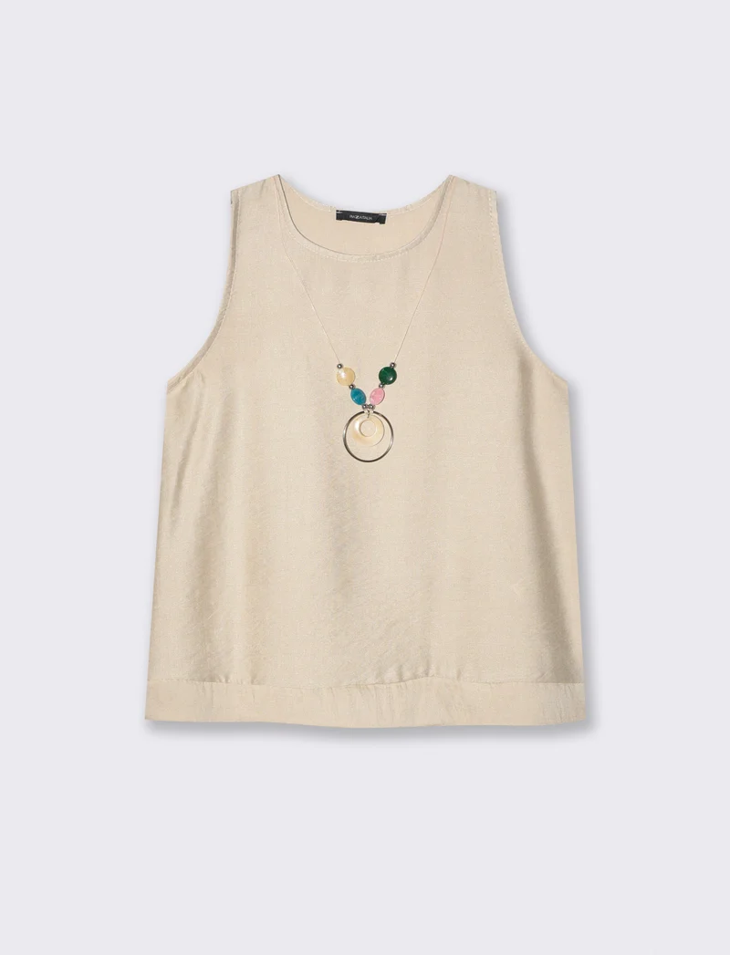 Casacca morbida giromanica con collana donna - Beige