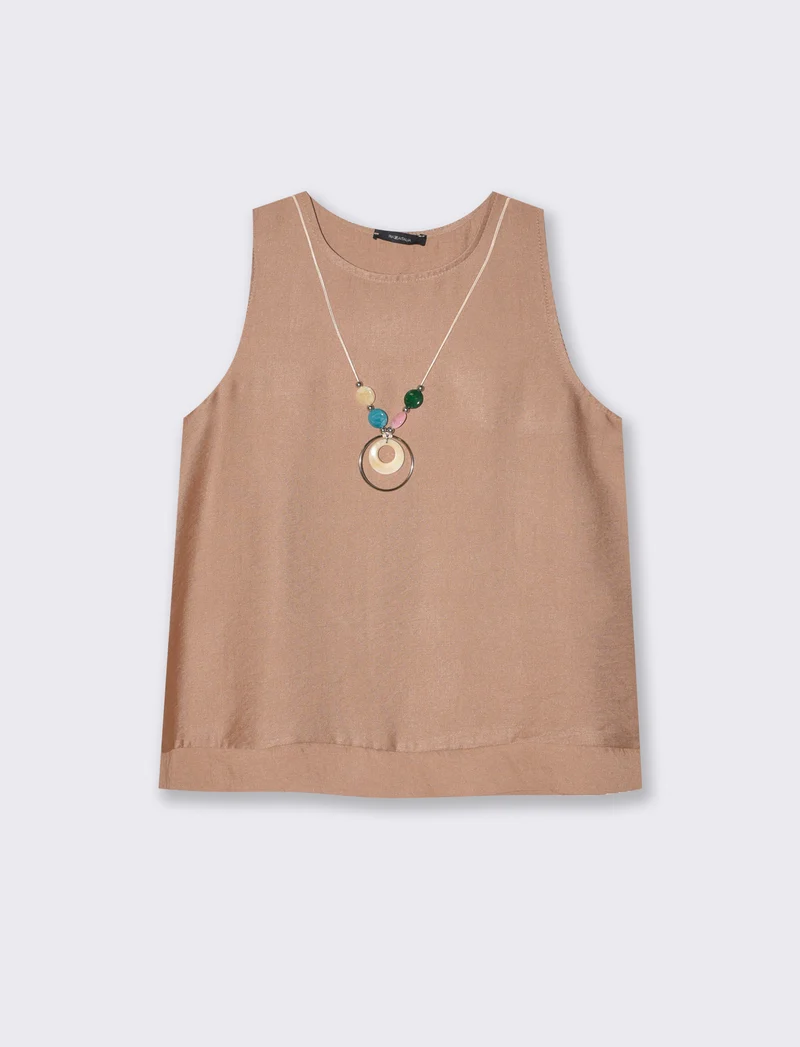 Casacca morbida giromanica con collana donna - coccio