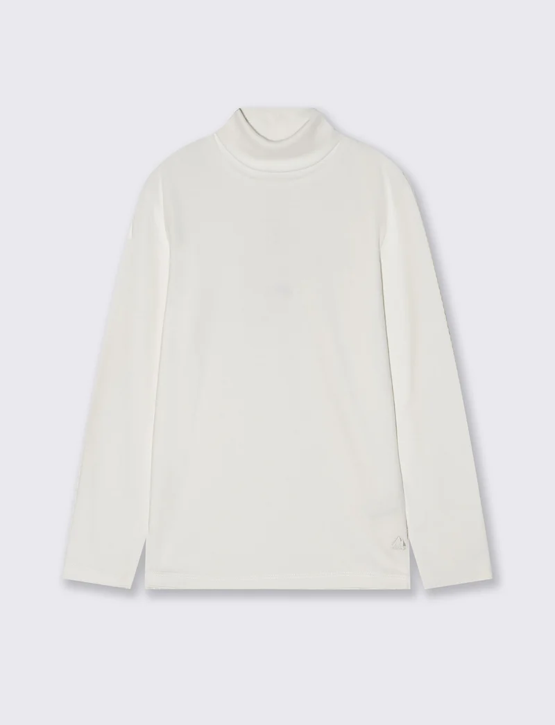 T-shirt collo alto in cotone interlock - Bianco latte