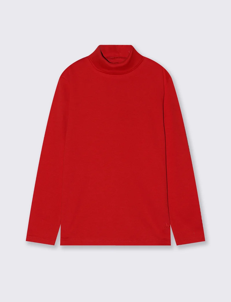 T-shirt collo alto in cotone interlock - Rosso