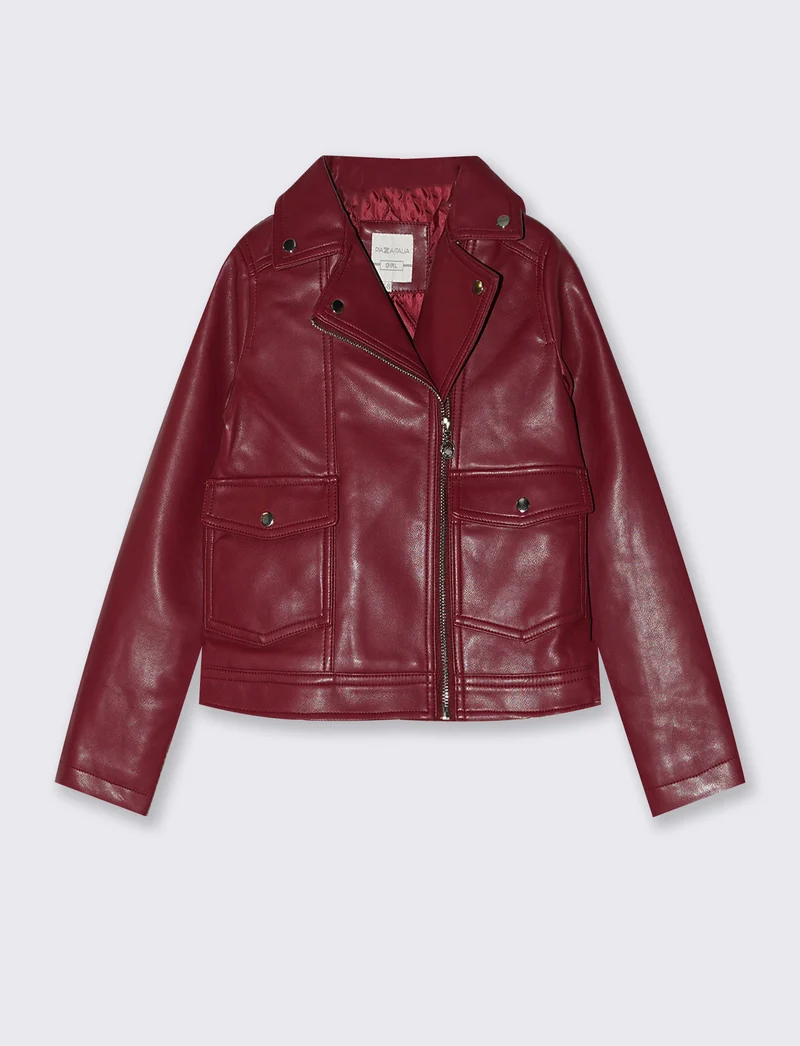 Giacca biker in finta pelle con zip - Bordeaux