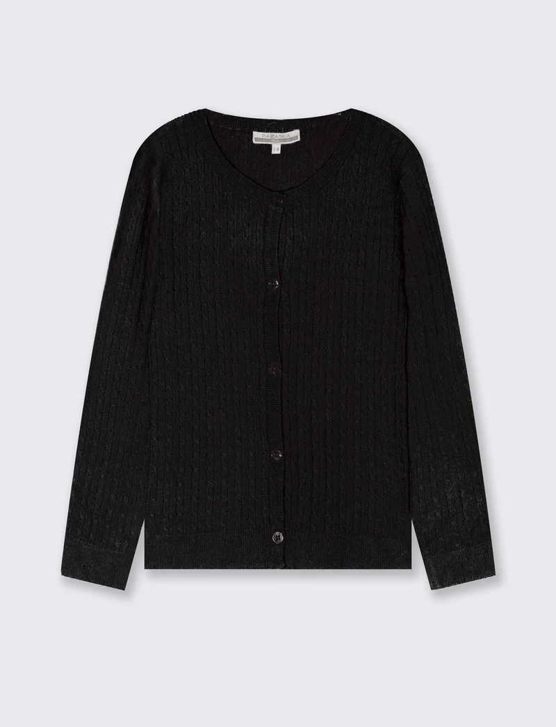 Cardigan girocollo a maniche lunghe treccia - Nero