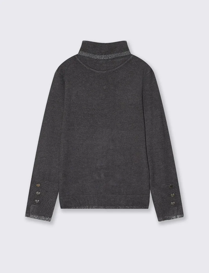 Lupetto collo alto con bordino metallico - Grigio mel.