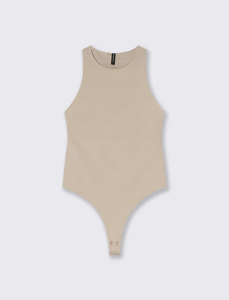 Body giromanica in tessuto elasticizzato - Beige grano