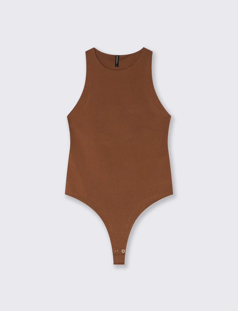 Body giromanica in tessuto elasticizzato - Marrone tabacco