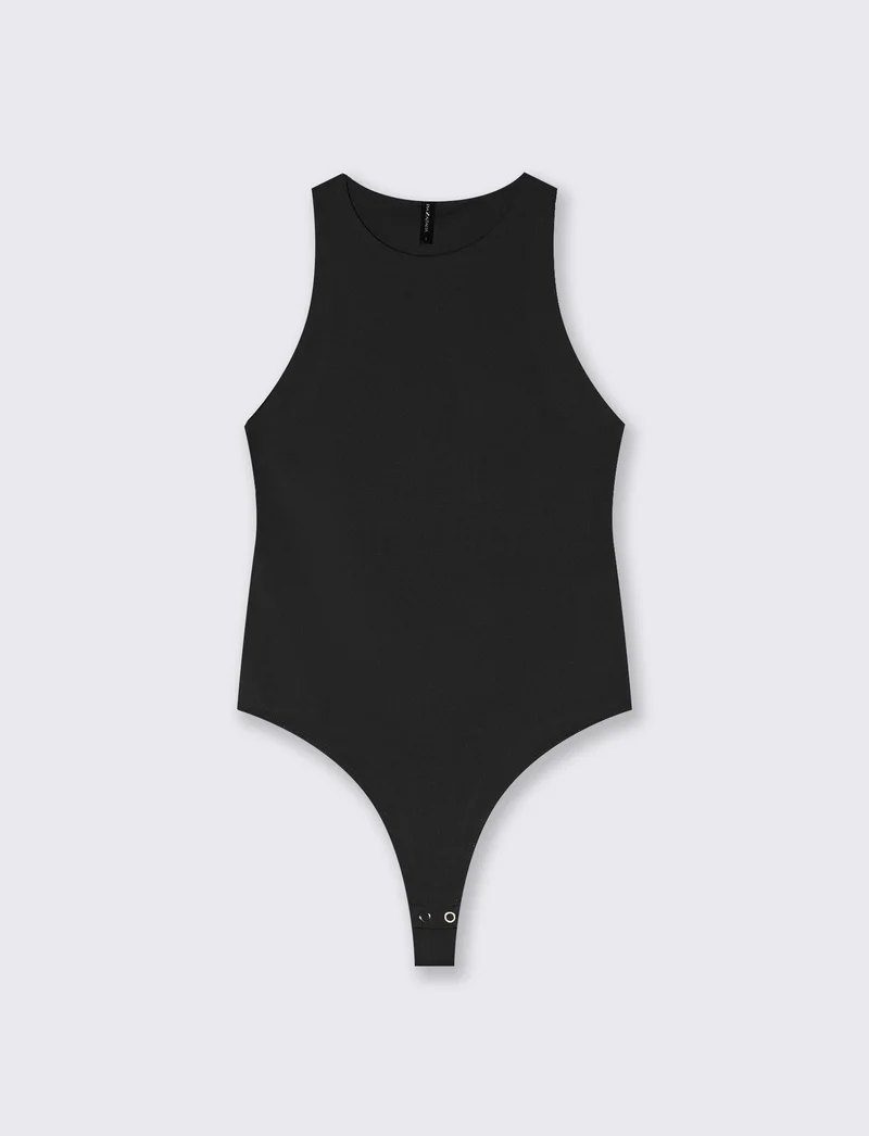 Body giromanica in tessuto elasticizzato - Nero