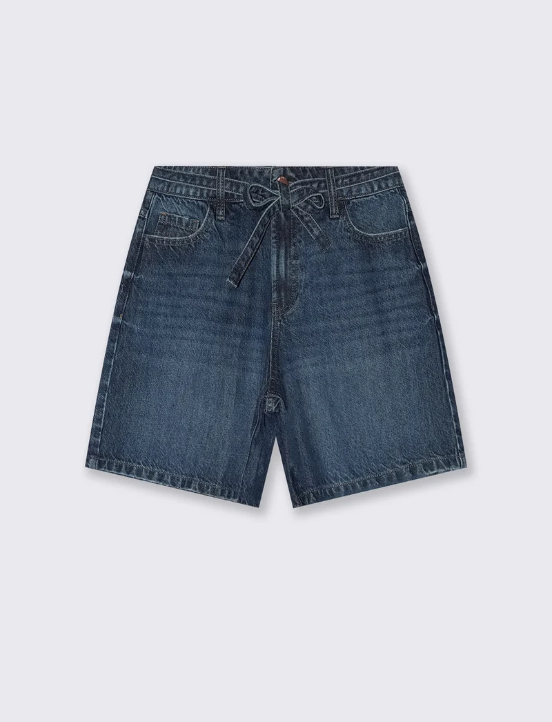 Short in denim vita alta 5 tasche - Denim