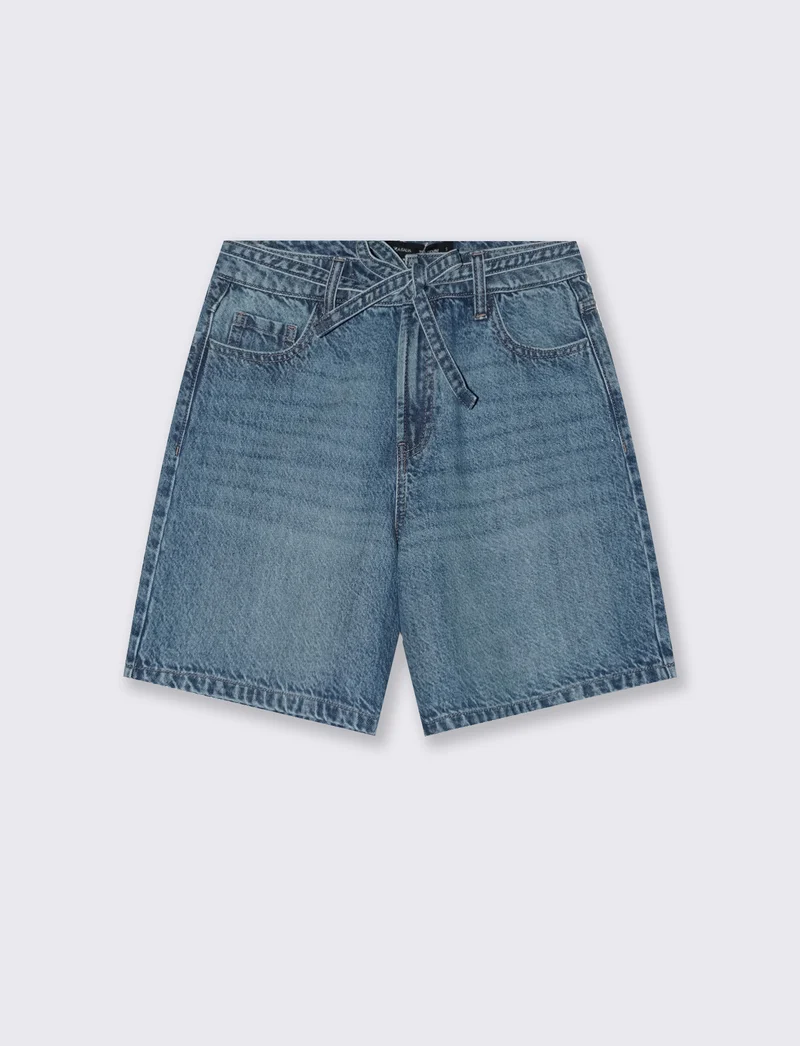 Short in denim vita alta 5 tasche - Denim chiaro