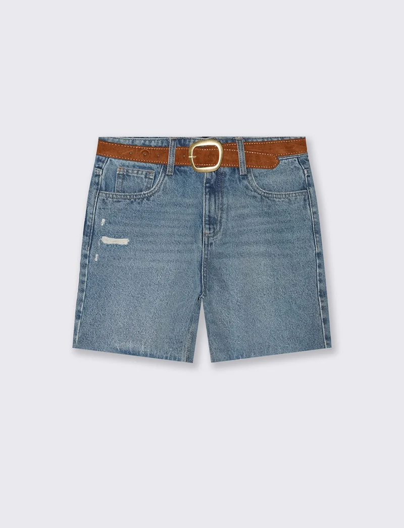 Short in denim con cintura abbinata - Denim