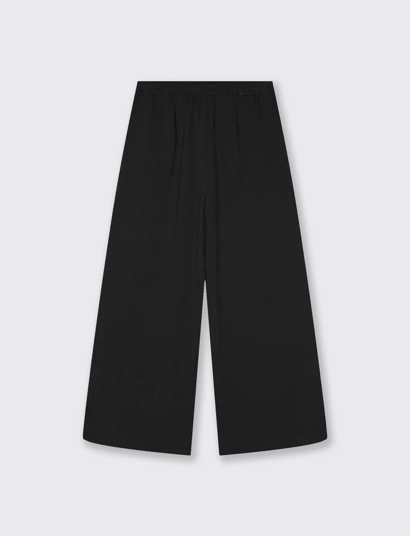 Pantalone gamba larga con elastico vita - Nero