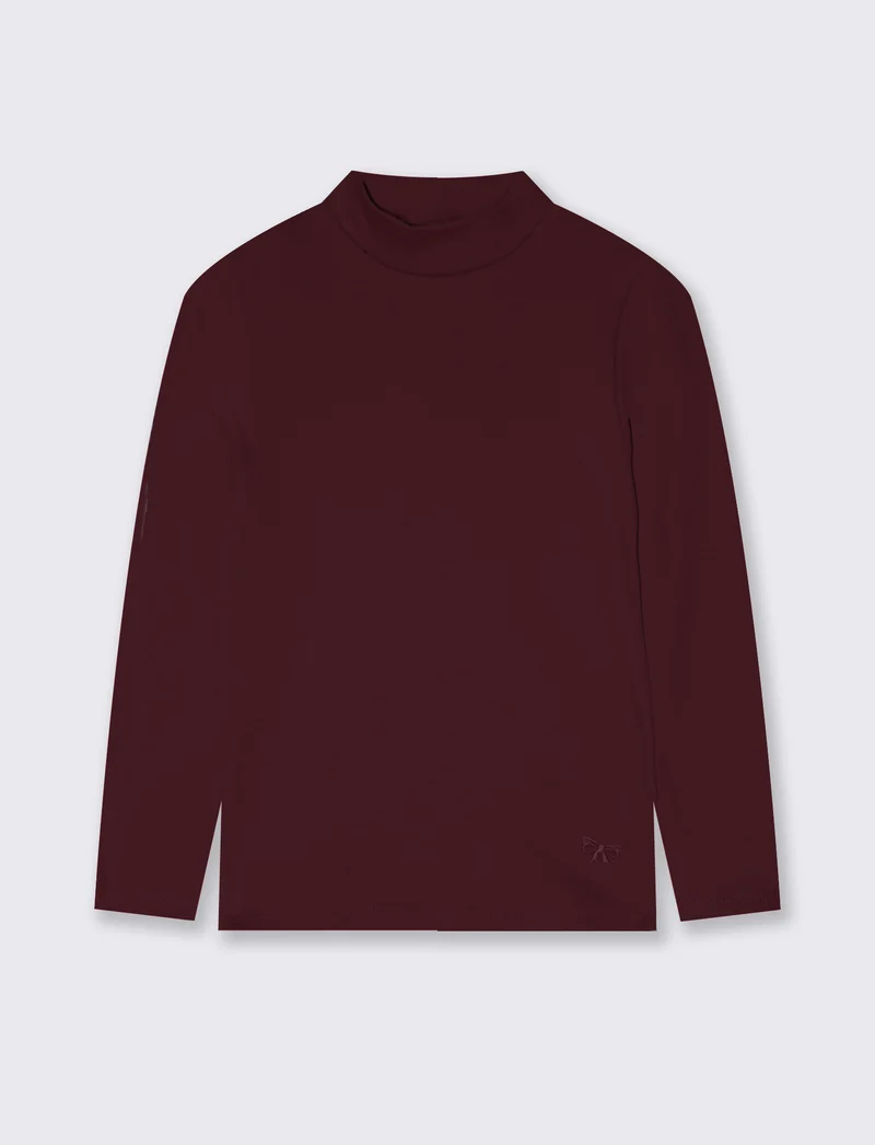 T-shirt mezzo collo manica lunga interlock - Bordeaux