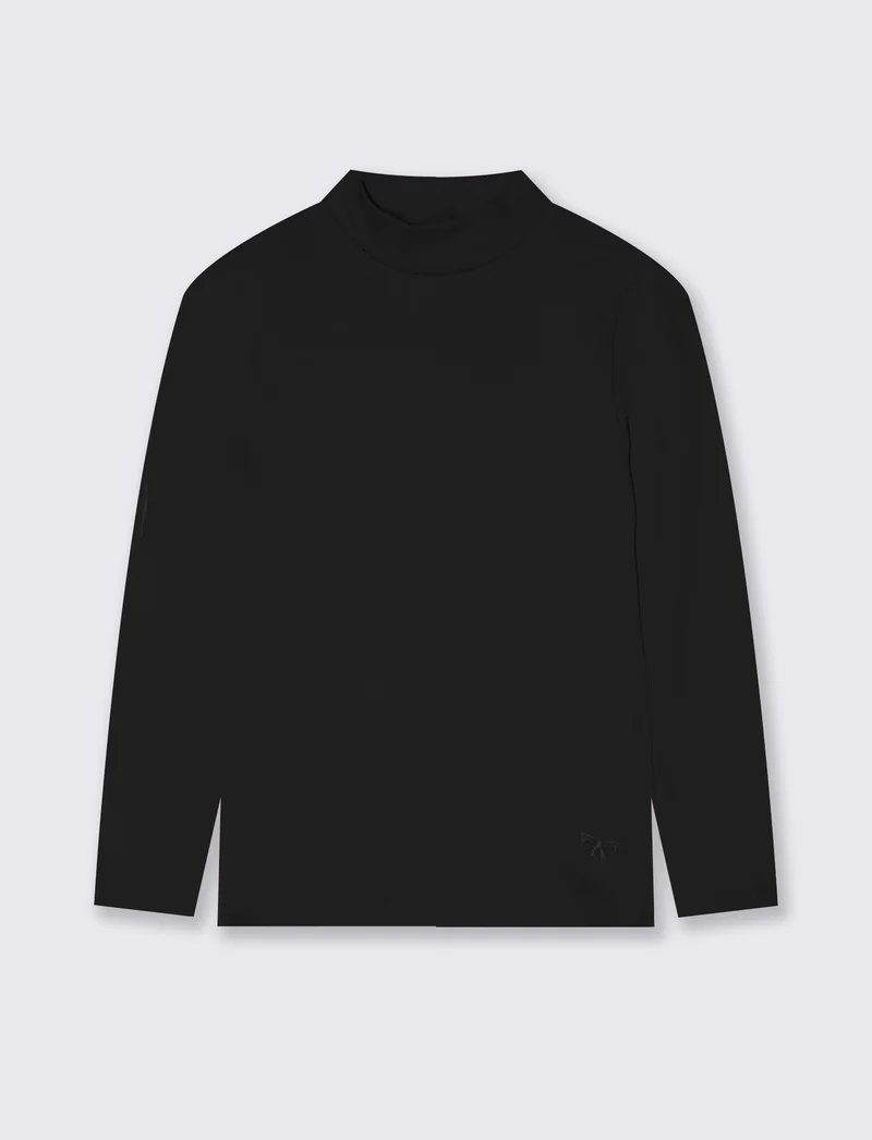 T-shirt mezzo collo manica lunga interlock - Nero