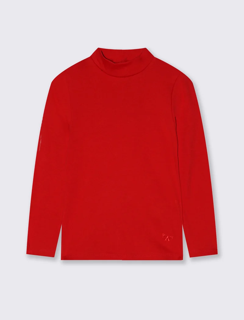 T-shirt mezzo collo manica lunga interlock - Rosso