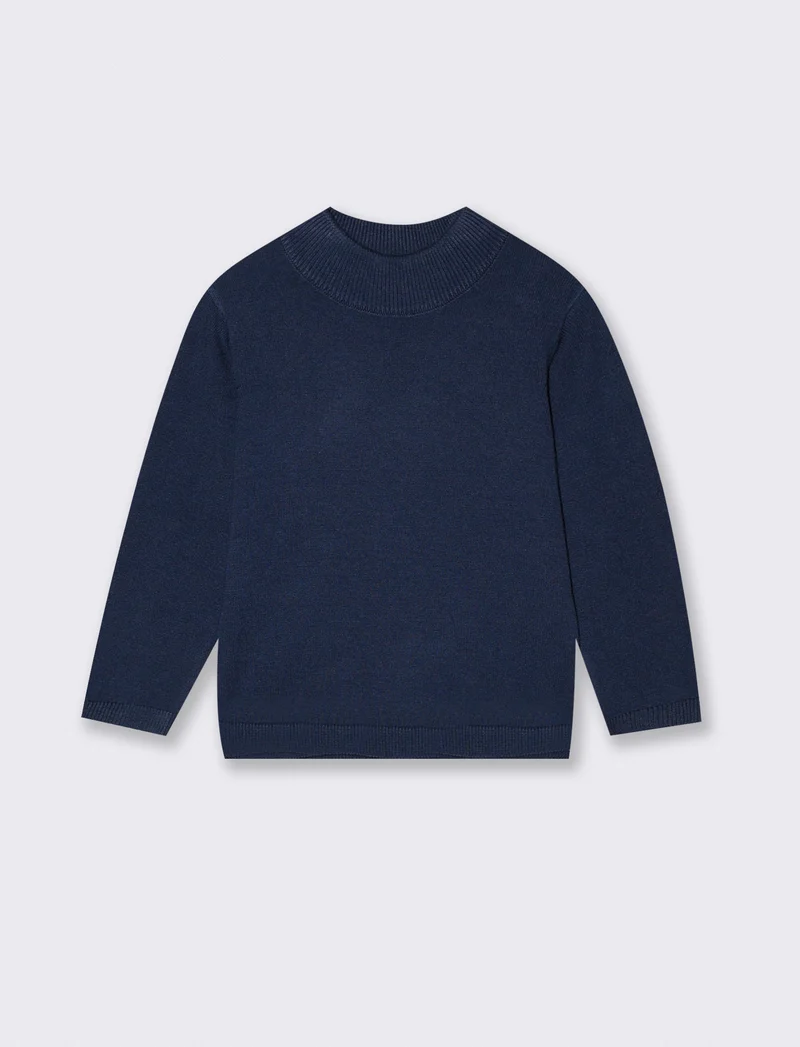 Maglia collo alto tinta unita casual - Blu