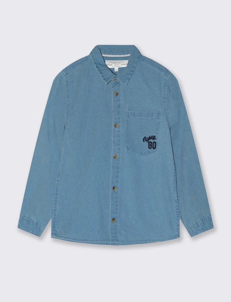 Camicia in oxford 100% cotone con ricamo - Azzurro