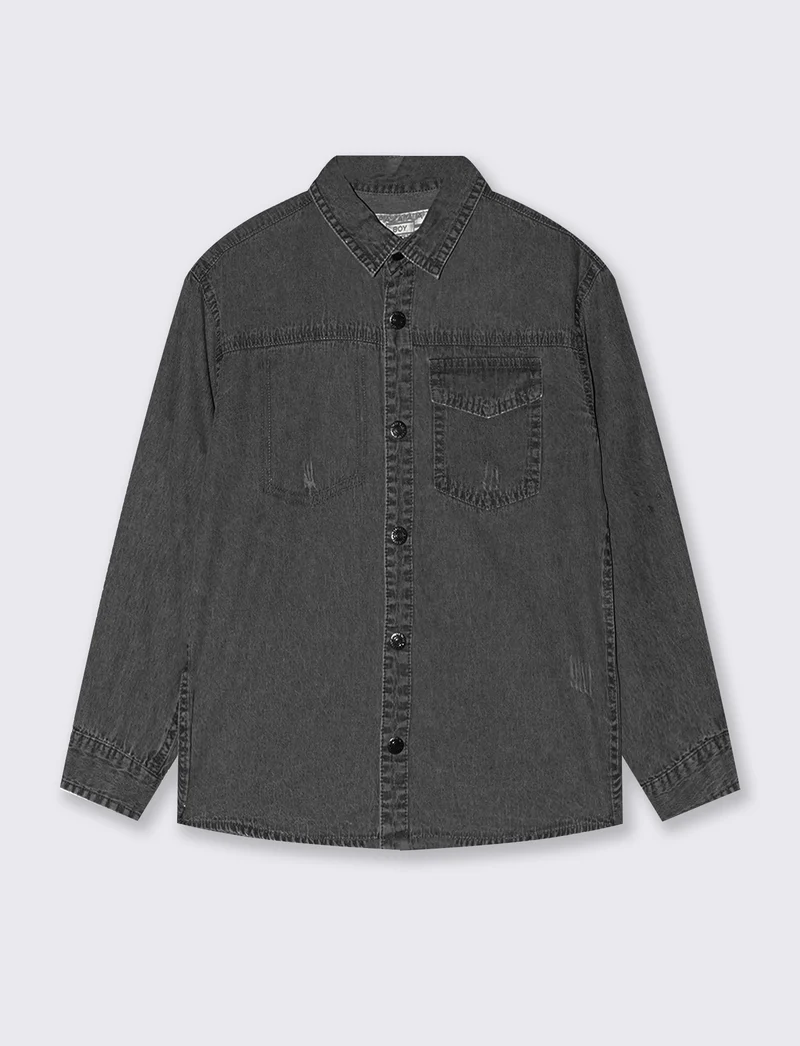 Camicia in denim 100% cotone casual - Grigio