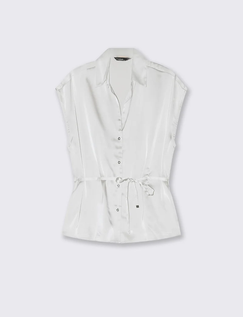 Camicia smanicata in satin lucido - Avorio