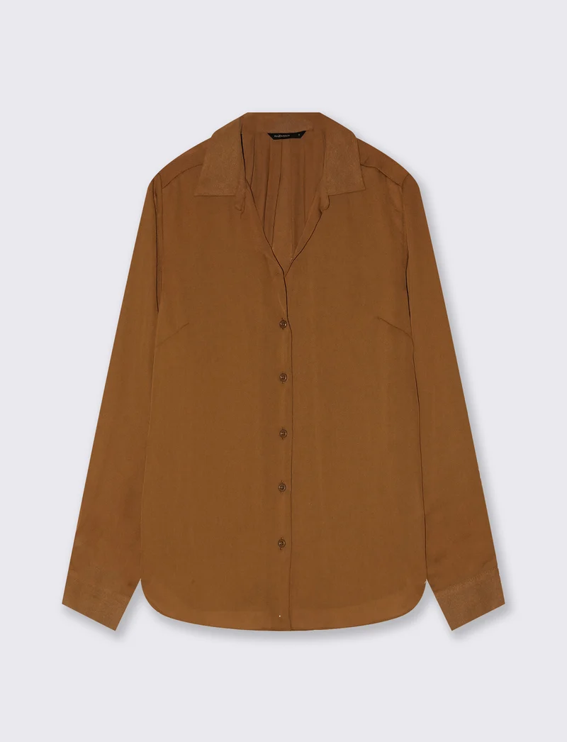 Camicia manica lunga con pieghe posteriori - Marrone tabacco