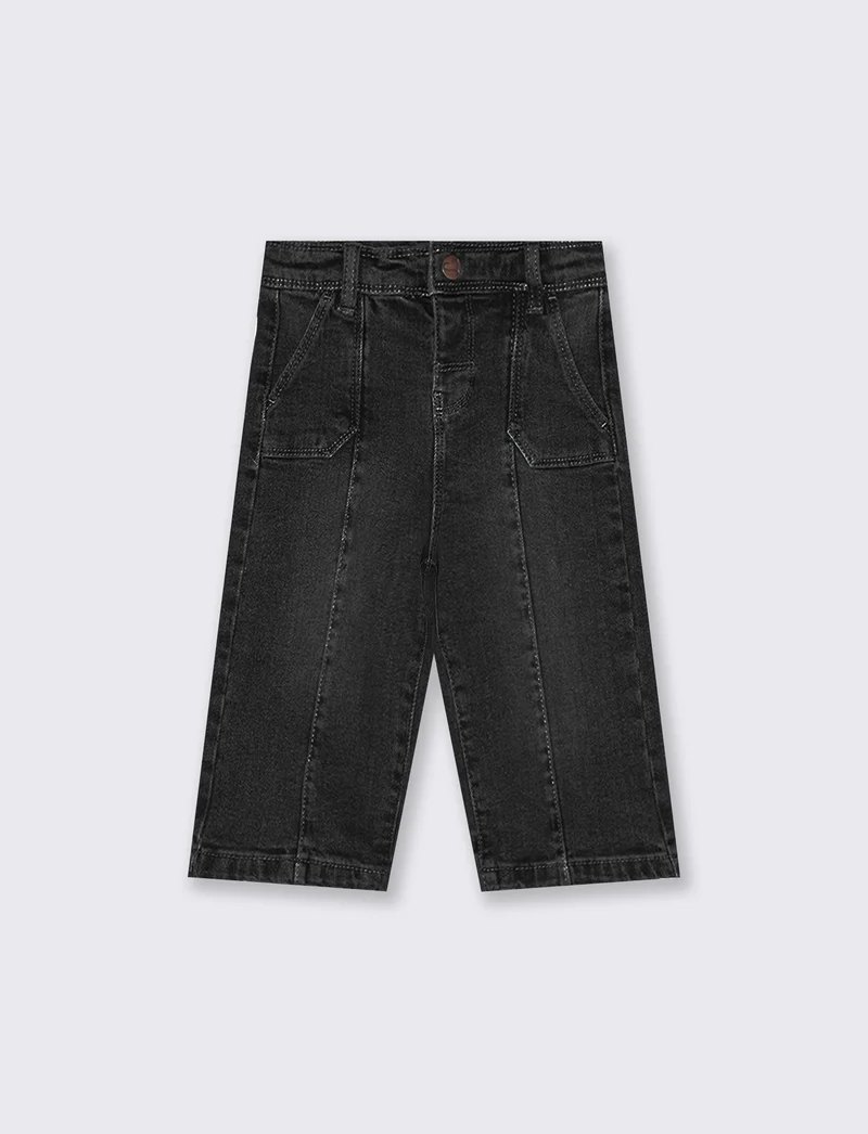 Jeans culotte elastici a gamba larga - Nero