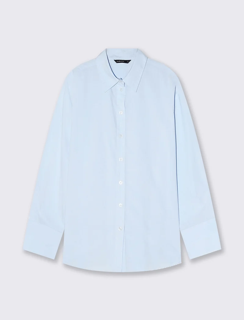 Camicia over con dettagli unici sulle maniche - Celeste
