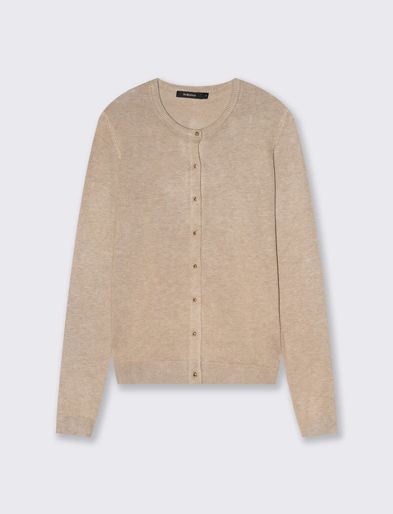 Cardigan basico girocollo con bottoni - Beige grano